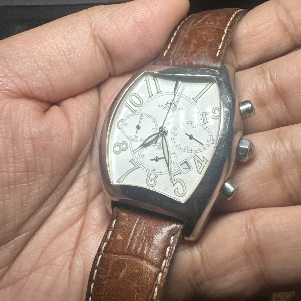 Works Adee Kaye Chrono AK324- M Mens watch Brown Leather Oversize Quartz 38mm 8"
